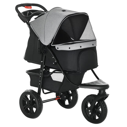 PawHut Dog Stroller Pram, 3-Wheel Foldable Pet Stroller with Invisible Sky Roof, for Small Dogs & Cats, Red