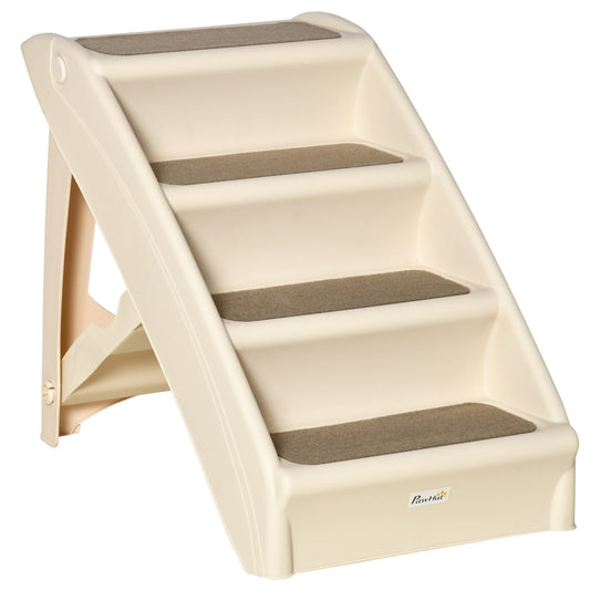 PawHut Foldable Four-Step Pet Stairs in Beige