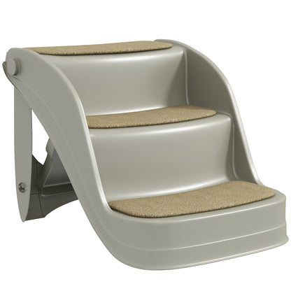 PawHut Foldable Pet Stairs 3 Steps in Grey