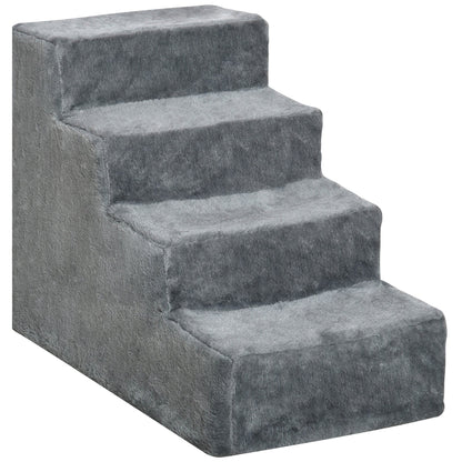 PawHut Four-Step Dog Stairs in Light Grey