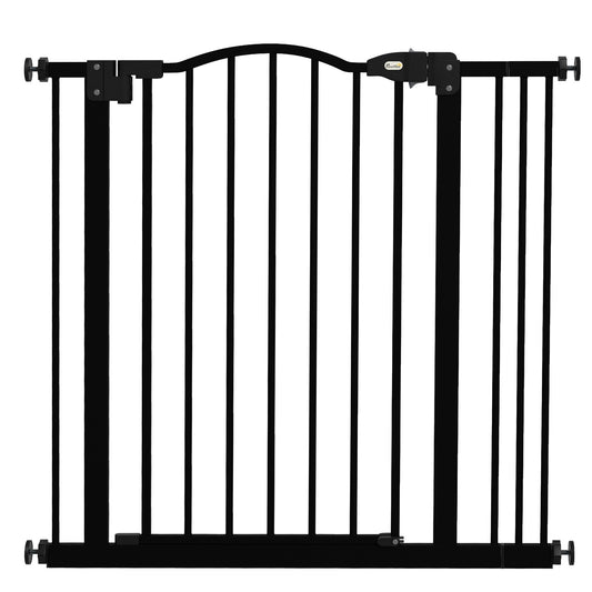 PawHut Metal 74-87cm Adjustable Pet Gate Safety Barrier w/ Auto-Close Door Black