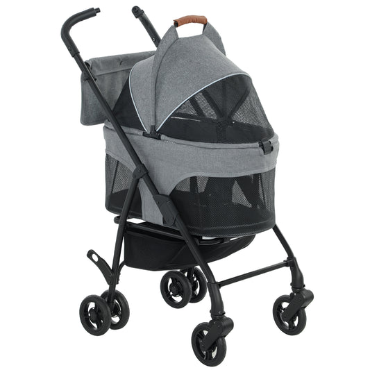 PawHut Pet Stroller, Foldable Dog Cat Stroller with Detachable Carrier, Wheels, Storage Basket, Secure Leash