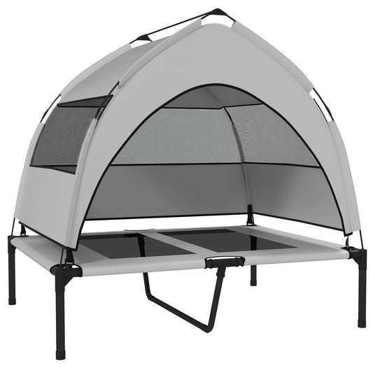 PawHut Portable Elevated Dog Bed with Removable Canopy in Light Grey
