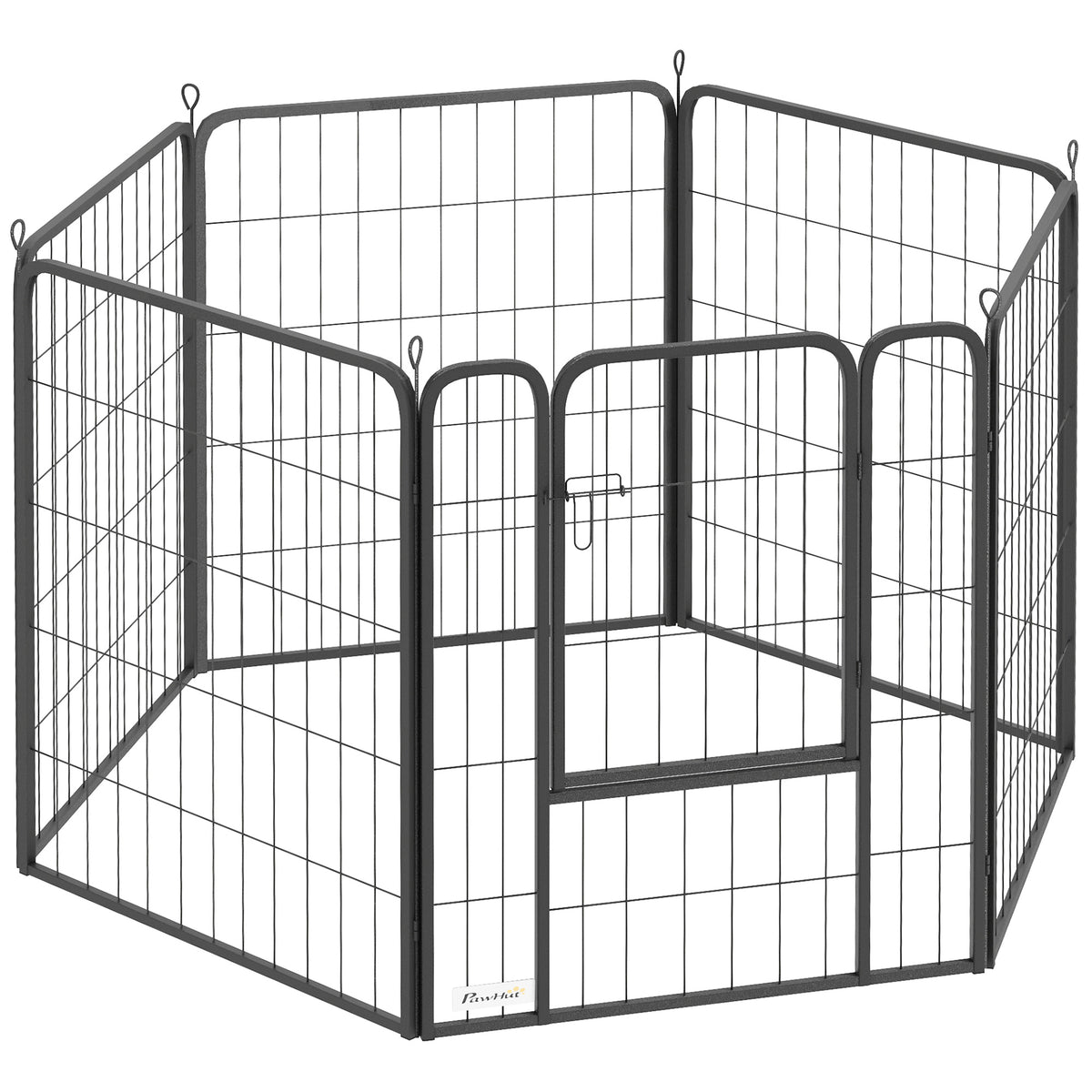 PawHut Six-Panel Dog Playpen with Door, for Medium Dogs, Indoors, Outdoors, 80cm Tall, Black