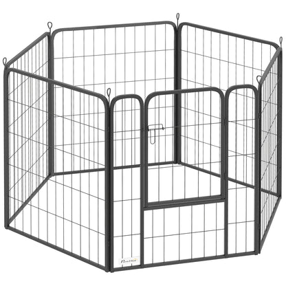 PawHut Six-Panel Dog Playpen with Door, for Medium Dogs, Indoors, Outdoors, 80cm Tall, Black