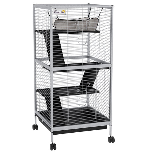 PawHut Small Animal Cage Pet Play House in Light Grey