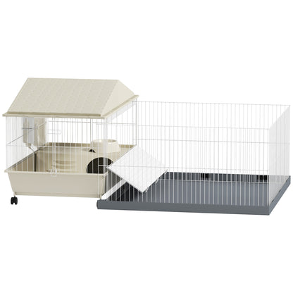 PawHut Small Animal Cage with Removable Pet Playpen in Beige