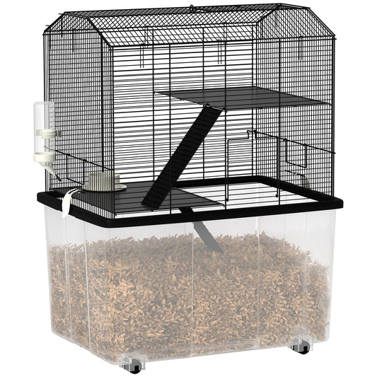 PawHut Three-Tier Gerbil Cage in Black