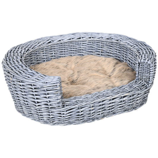 PawHut Wicker Pet Bed in Grey