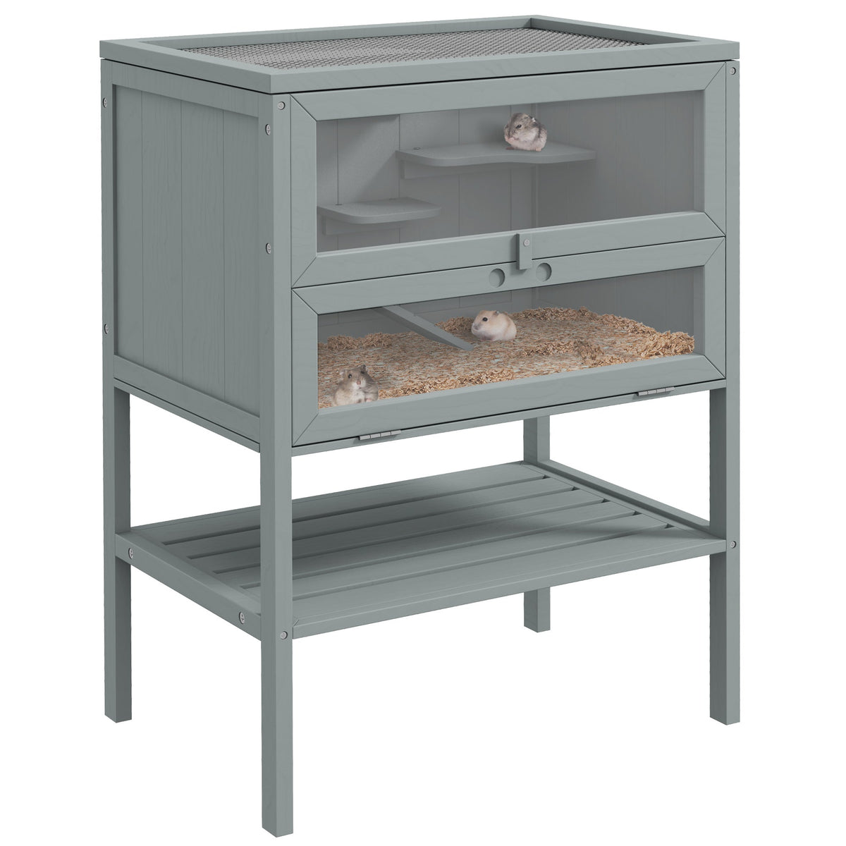 PawHut Wooden Hamster Cage in Grey