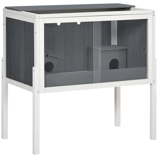 PawHut Wooden Hamster Cage for Dwarf Hamsters in Dark Grey