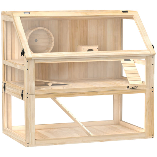 PawHut Wooden Hamster Cage with Detachable 31cm Deep Bottom in a Natural Wood Finish