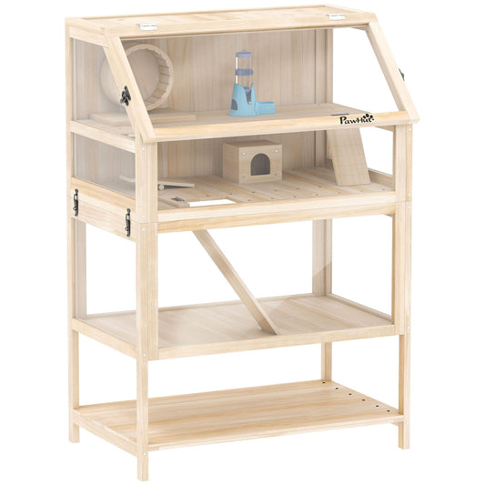 PawHut Wooden Hamster Cage with Detachable Lower Floor in a Natural Wood Finish