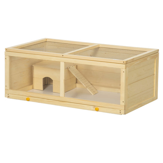 PawHut Wooden Hamster Cage with Sliding Tray in a Natural Wood Finish