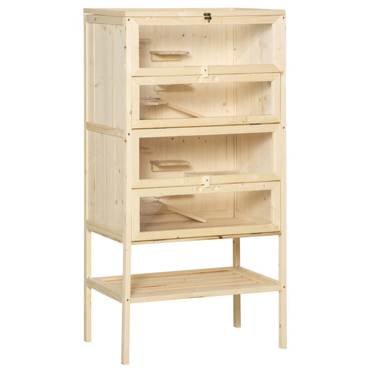 PawHut Wooden Large Hamster Cage in Natural Wood Colour