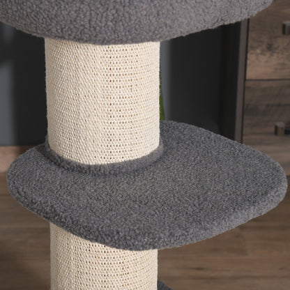 PawHut Cat Tree Kitten Tower متعدد المستويات، أثاث الحيوانات الأليفة مع عمود خدش من السيزال، مجثم قطيفة باللون الرمادي