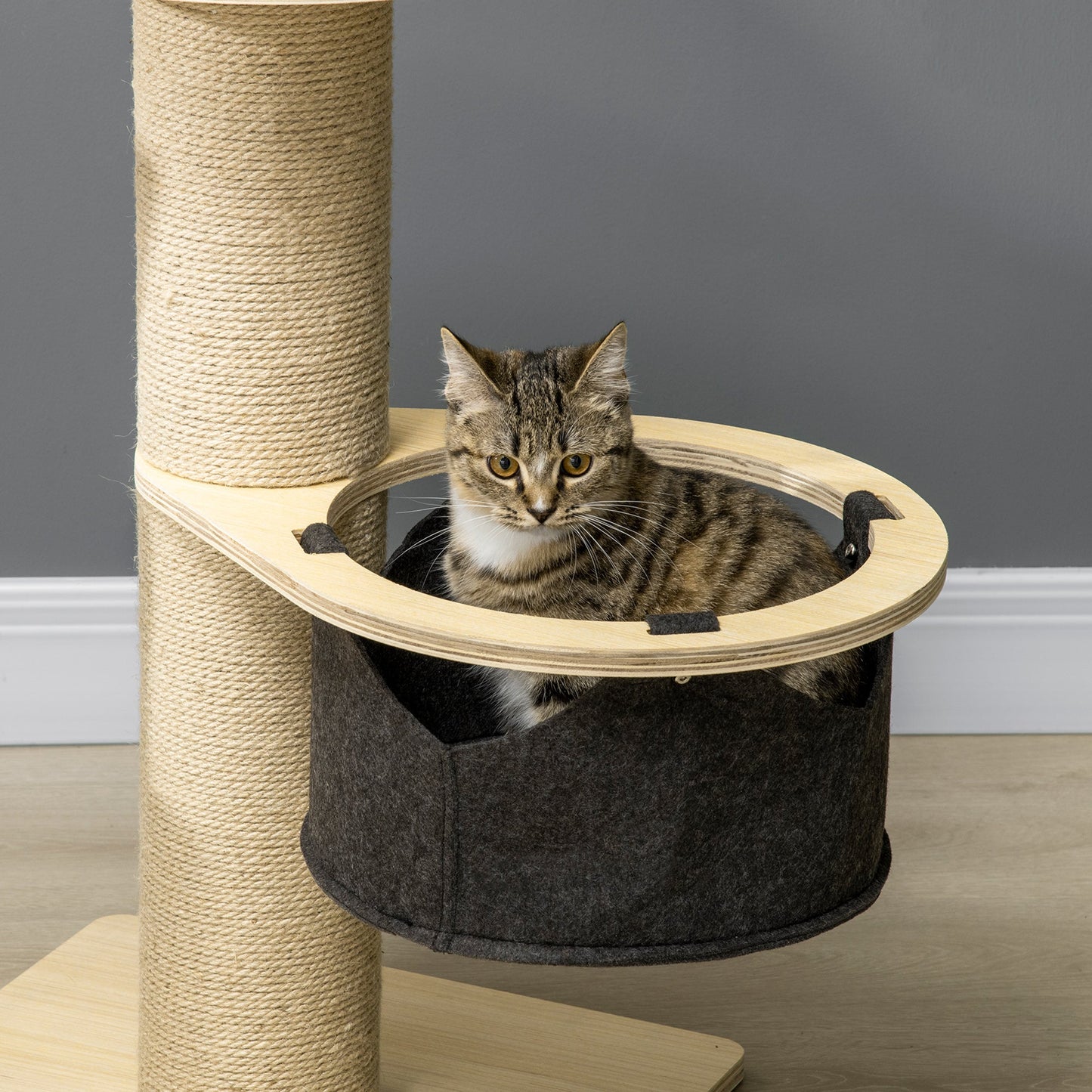 PawHut Cat Tree, with Hammock, Bed, Jute Scratching Post - Natural Finish