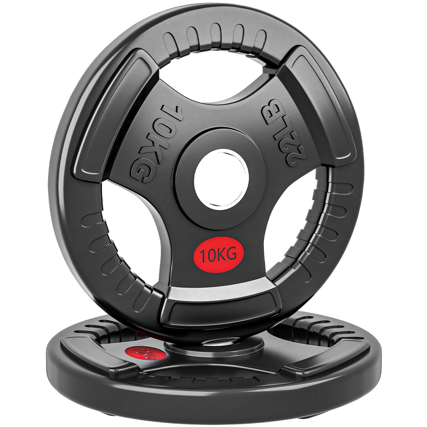 SPORTNOW Olympic Weight Plates, 2"/5cm Weight Disc Pair with Tri-Grips, 2 x 10kg Dumbbell Plates for Weightlifting and Strength Training Home Gym Fitness Workout, Black