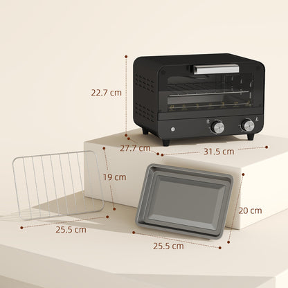 HOMCOM Small Toaster Oven, 12L Multifunction Mini Countertop Oven with Glass Door, Adjustable Temperature and Timer, Black