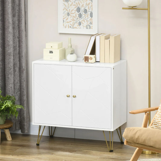 Storage Cabinet with Golden Tone Legs & Adjustable Shelves - White