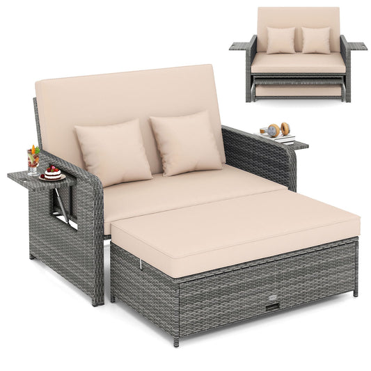 PE Wicker Outdoor Daybed in Beige