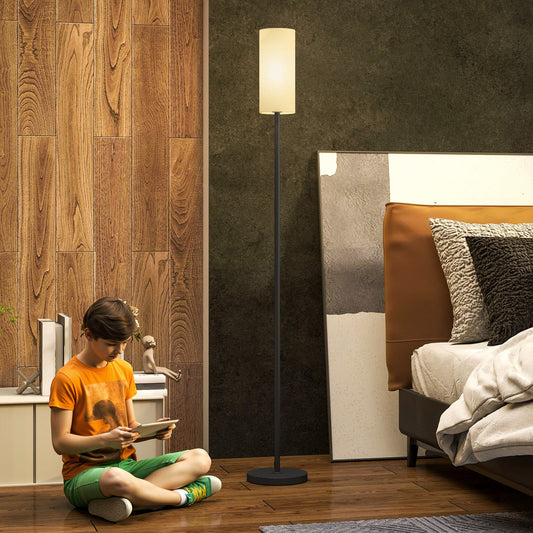 Lampa podłogowa HOMCOM do salonu, nowoczesna lampa stojąca z kloszem lnianym i przełącznikiem nożnym, minimalistyczny klosz na wysokim słupku do sypialni, biura, biały