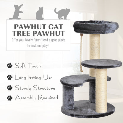 Pawhut 65 cm Cat Tree Kitty Scratcher Kitten Activity Center Scratching Post Playhouse 2 Perch w/Hanging Sisal Rope Grey