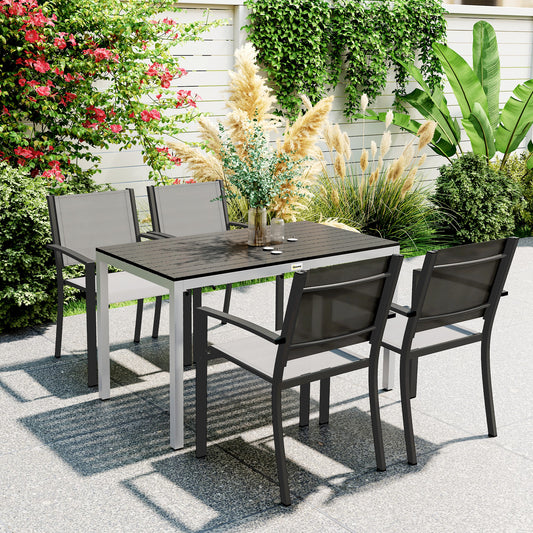 Stół ogrodowy Outsunny dla 4-6 osób, 120 x 70 cm, stół jadalny do użytku na zewnątrz z odporną na rdzę aluminiową ramą, łatwy w utrzymaniu blat z listew, na patio, taras, balkon, czarny