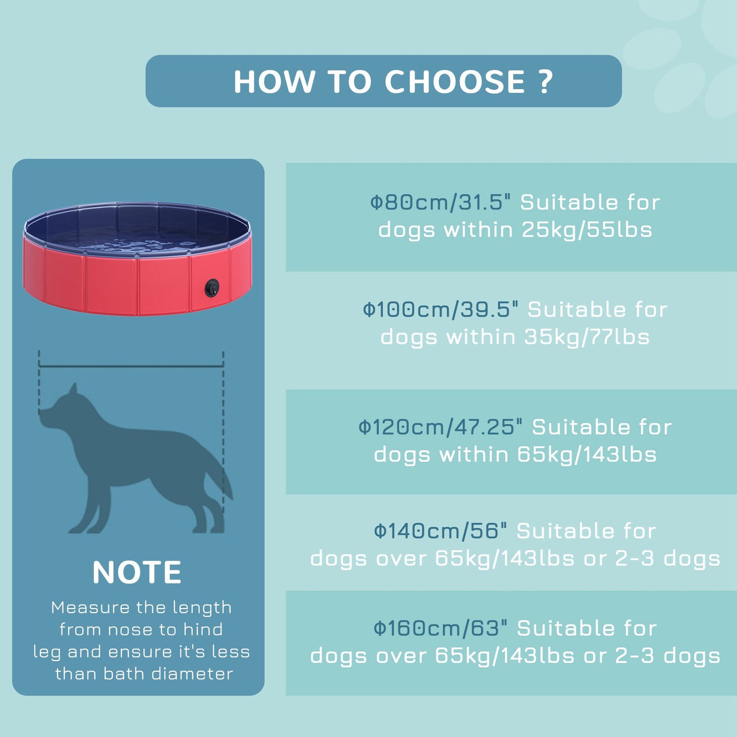 PawHut Foldable Dog Paddling Pool Pet Cat Swimming Pool Indoor/Outdoor Collapsible Summer Bathing Tub Shower Tub Puppy Washer (â80 √É‚Äî 20H cm, Red)