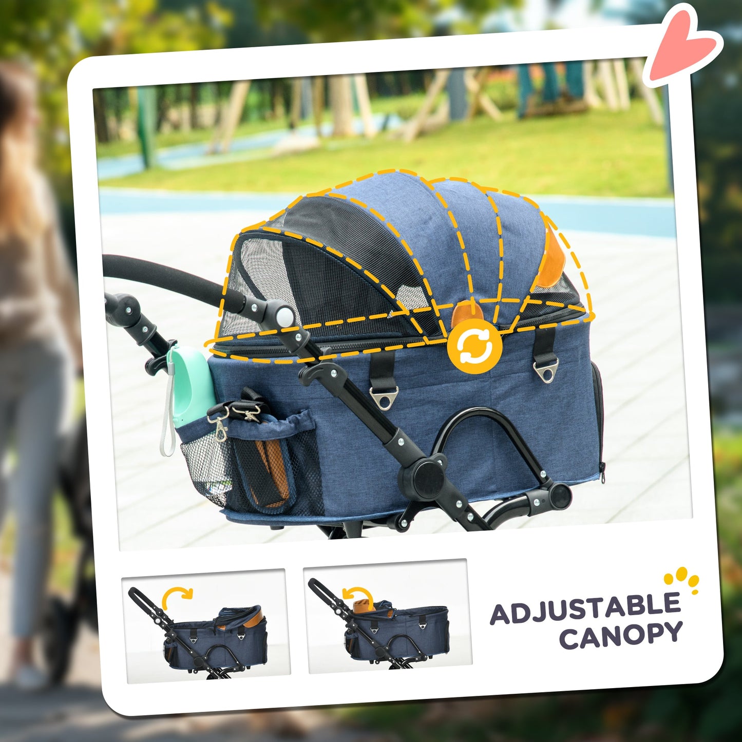 عربة أطفال PawHut Pet Stroller، حاملة كلاب 2 في 1 قابلة للطي مع 4 عجلات، مظلة قابلة للتعديل، مقود أمان، سلة تخزين للكلاب الصغيرة المصغرة، أزرق