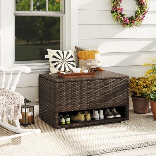 PE Rattan Storage Bin with Waterproof Liner and Shoe Rack