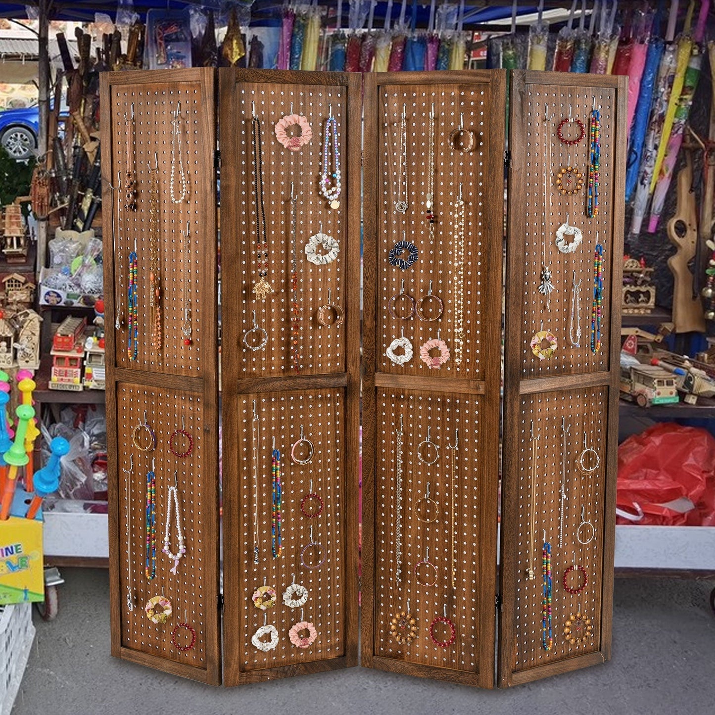 170cm 4-Panel Folding Room Divider with 360° Metal Hinges and Solid Wood Frame-4-Panel