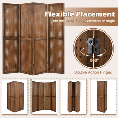 170cm 4-Panel Folding Room Divider with 360° Metal Hinges and Solid Wood Frame-4-Panel
