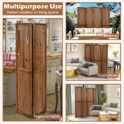 170cm 4-Panel Folding Room Divider with 360° Metal Hinges and Solid Wood Frame-4-Panel