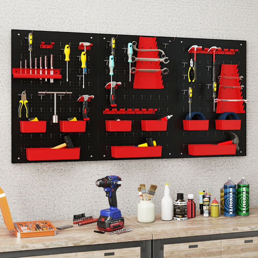 Pegboard Wall 9-Bin Parts Rack Organizer Heavy-Duty Utility Tool Storage Board-Red