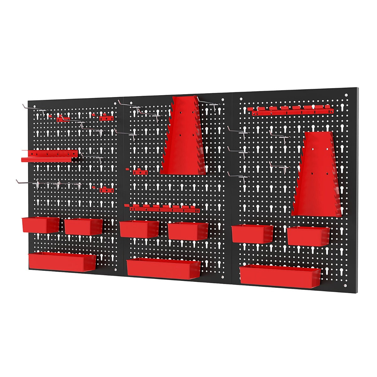 Pegboard Wall 9-Bin Parts Rack Organizer Heavy-Duty Utility Tool Storage Board-Red