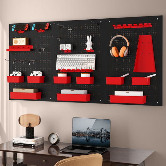 Pegboard Wall 9-Bin Parts Rack Organizer Heavy-Duty Utility Tool Storage Board-Red