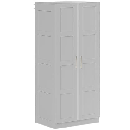 HOMCOM Double Paneled Door Wardrobe, with Shelves - Grey