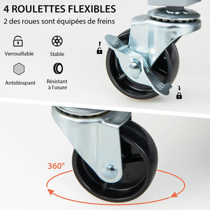 Mobile Kitchen Island Cart Rolling Kitchen Island with Rubber Wood Top-Grey