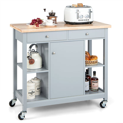 Mobile Kitchen Island Cart Rolling Kitchen Island with Rubber Wood Top-Grey