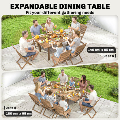 Outsunny Extending Garden Table, Outdoor Dining Table for 6-8 with Acacia Wood Slatted Tabletop for Balcony Porch
