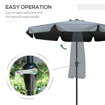 Outsunny 2.66m Patio Umbrella Garden Parasol Outdoor Sun Shade Table Umbrella with Ruffles, 8 Sturdy Ribs, Charcoal Grey