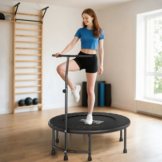HOMCOM 40" Fitness Trampoline with Adjustable Handle, Rebounder Trampoline, Mini Jumper for Indoor Exercise Workout, Black