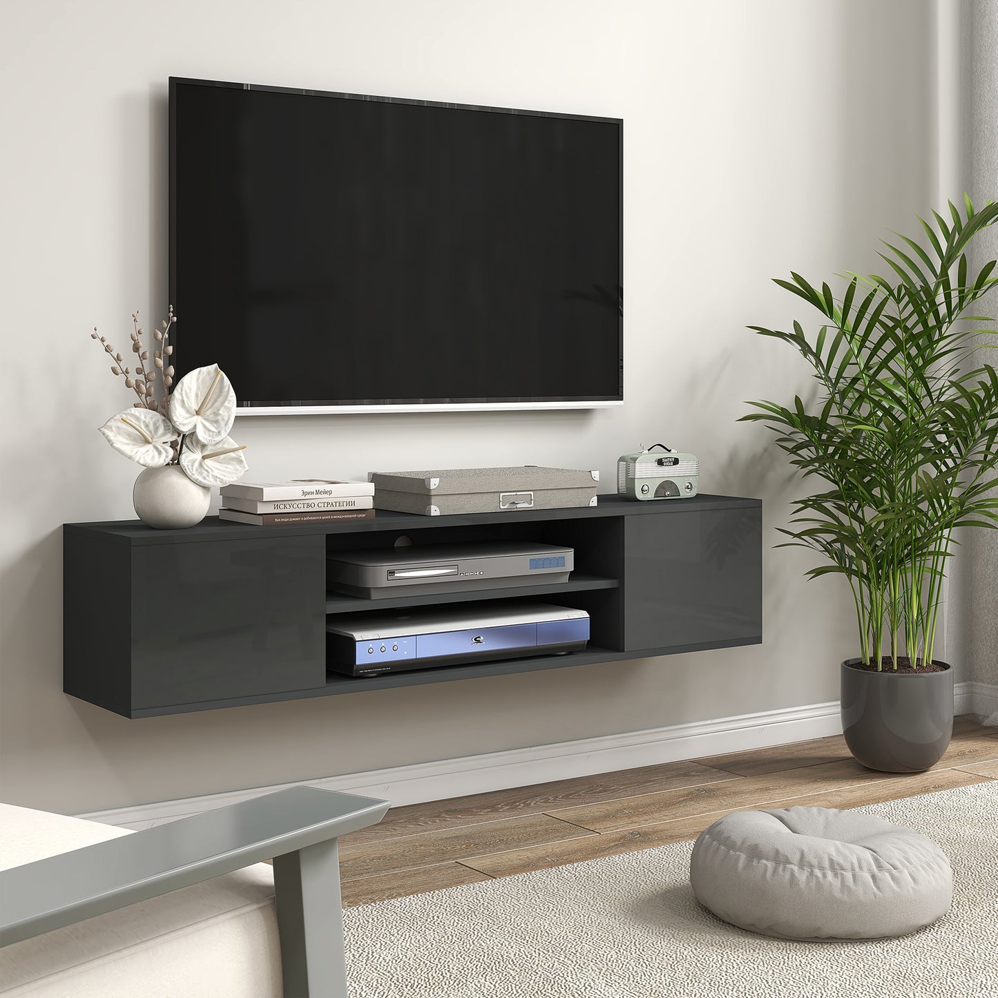 HOMCOM Floating TV Stand Cabinet for TVs up to 60", Wall Mounted TV Unit, Grey