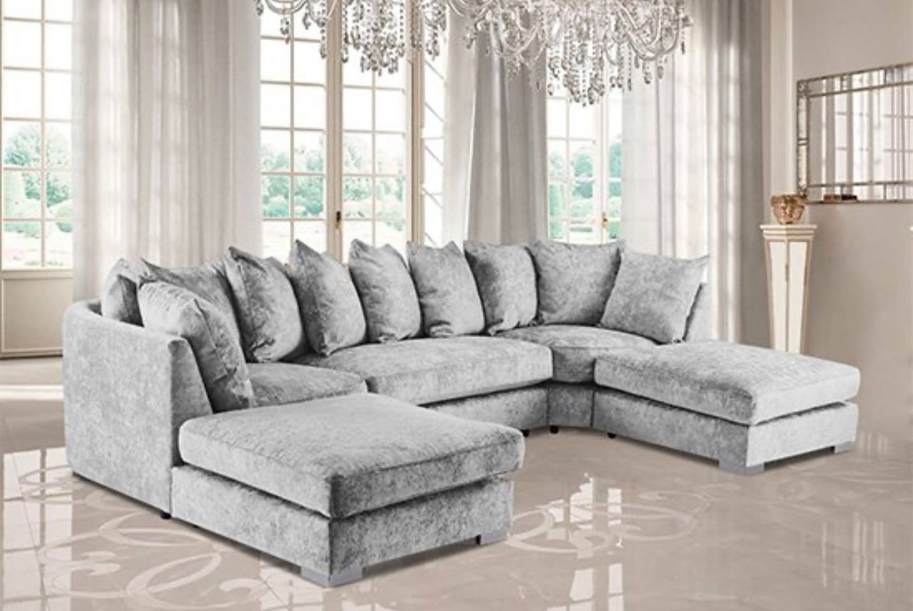 Bishop Luxe Soft Chenille U Shape Scatter Back Corner Sofa Grey