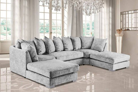 Bishop Luxe Soft Chenille U Shape Scatter Back Corner Sofa Grey