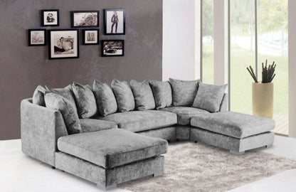 Bishop Luxe Soft Chenille U Shape Scatter Back Corner Sofa Grey