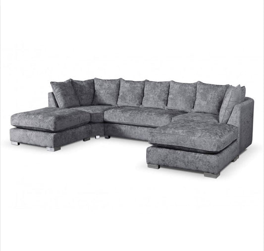 Sofa narożna Bishop Luxe Soft Chenille w kształcie litery U z rozproszonym oparciem w kolorze szarym
