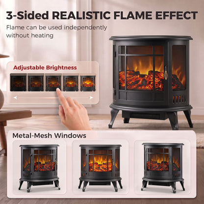 HOMCOM Electric Fireplace Stove, Freestanding Electric Fire Heater with Realistic LED Flame, 2000W, Black