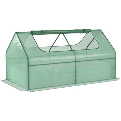 Outsunny Raised Garden Bed w/ Greenhouse, Steel Planter Box w/ Plastic Cover, Roll Up Window, Dual Use for Flowers, Herbs, 185L x 95W x 92H cm, Green